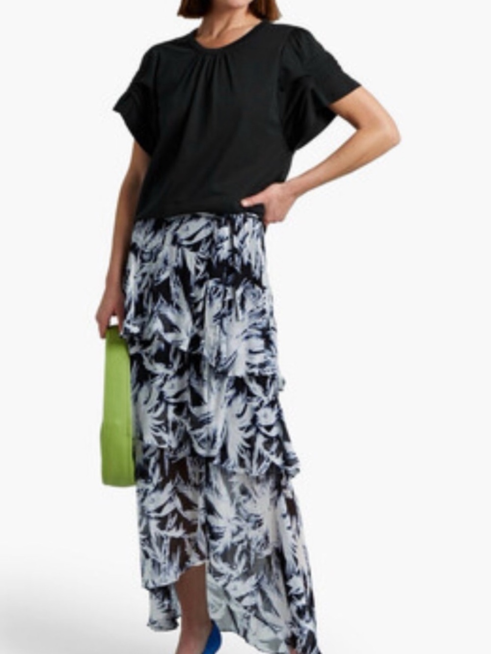 Diane Von Furstenberg Black & White Leaf-Print Maxi Skirt